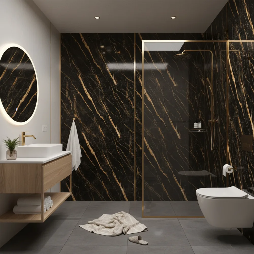 Marmer plaat - Noir Rosé - Waterbestendig wandpaneel PVC - 280x122cm - Afbeelding 3