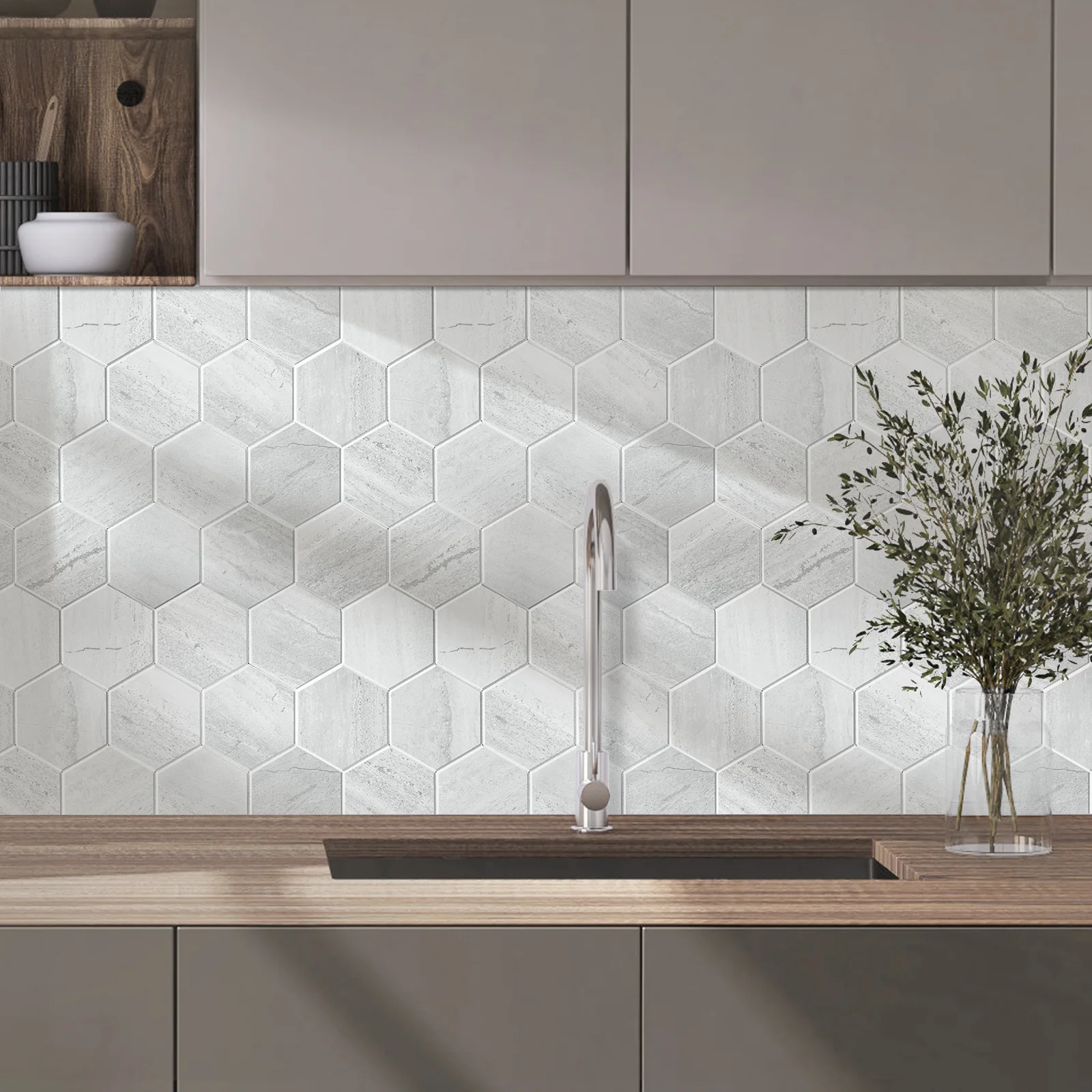 Zelfklevende steenstrip - Grey Marble Hexa 29,2 x 25,4cm - Afbeelding 3