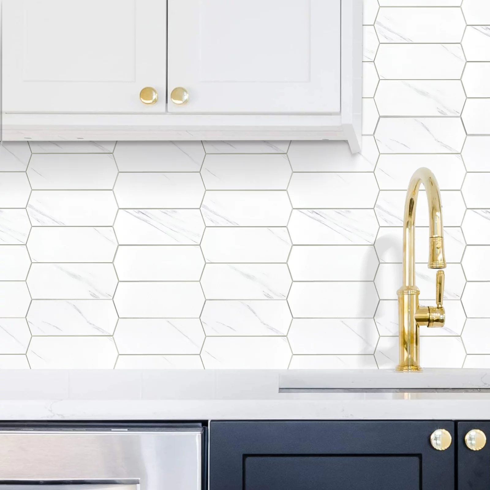 Zelfklevende steenstrip - Marble Hexa Long 30,1 x 28,4cm - Afbeelding 2