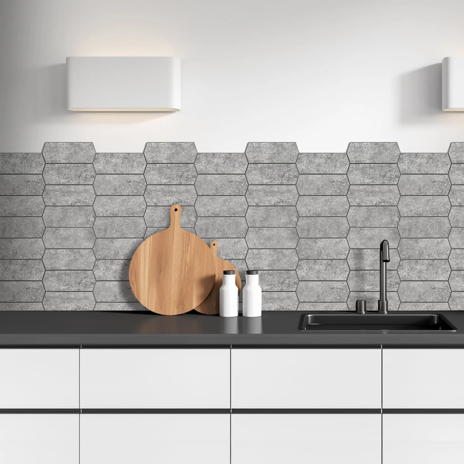 Zelfklevende steenstrip - Grey Marble Hexa Long 30,1 x 28,4cm - Afbeelding 2