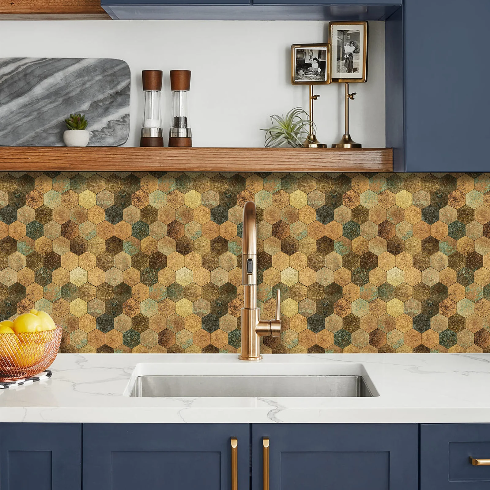 Zelfklevende steenstrip - Copper Patina Hexa 29 x 28,8 cm - Afbeelding 2