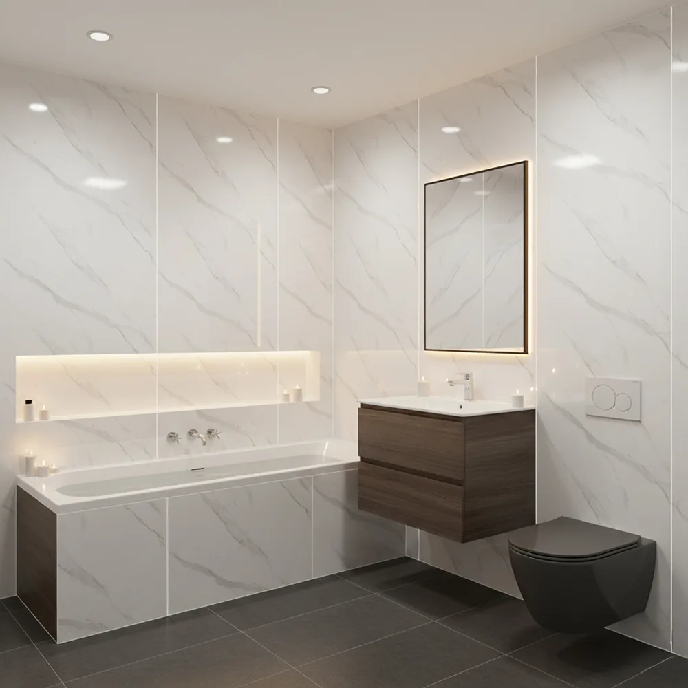 Marmer plaat - Calacatta White Marble  - Waterbestendig wandpaneel PVC - 280x122cm - Afbeelding 3