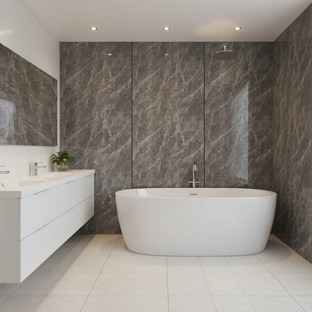 Marmer plaat - Grey Guatemala  - Waterbestendig wandpaneel PVC - 280x122cm - Afbeelding 3