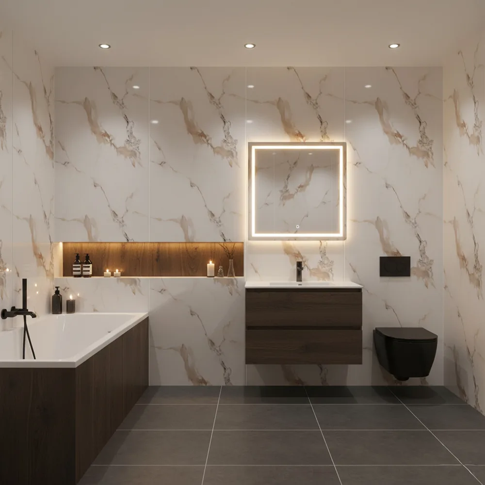 Marmer plaat - Coffee - Waterbestendig wandpaneel PVC - 280x122cm - Afbeelding 3