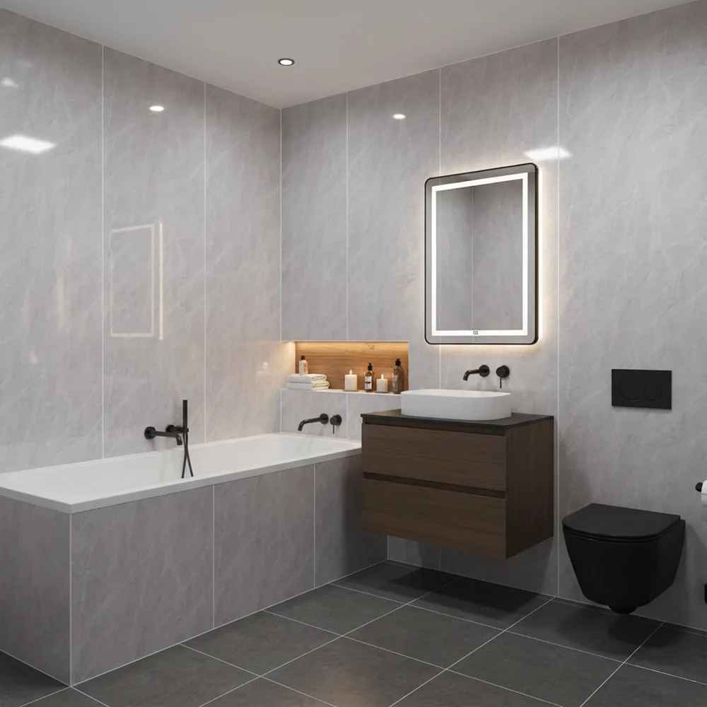 Marmer plaat - Light Grey Stone  - Waterbestendig wandpaneel PVC - 280x122cm - Afbeelding 3