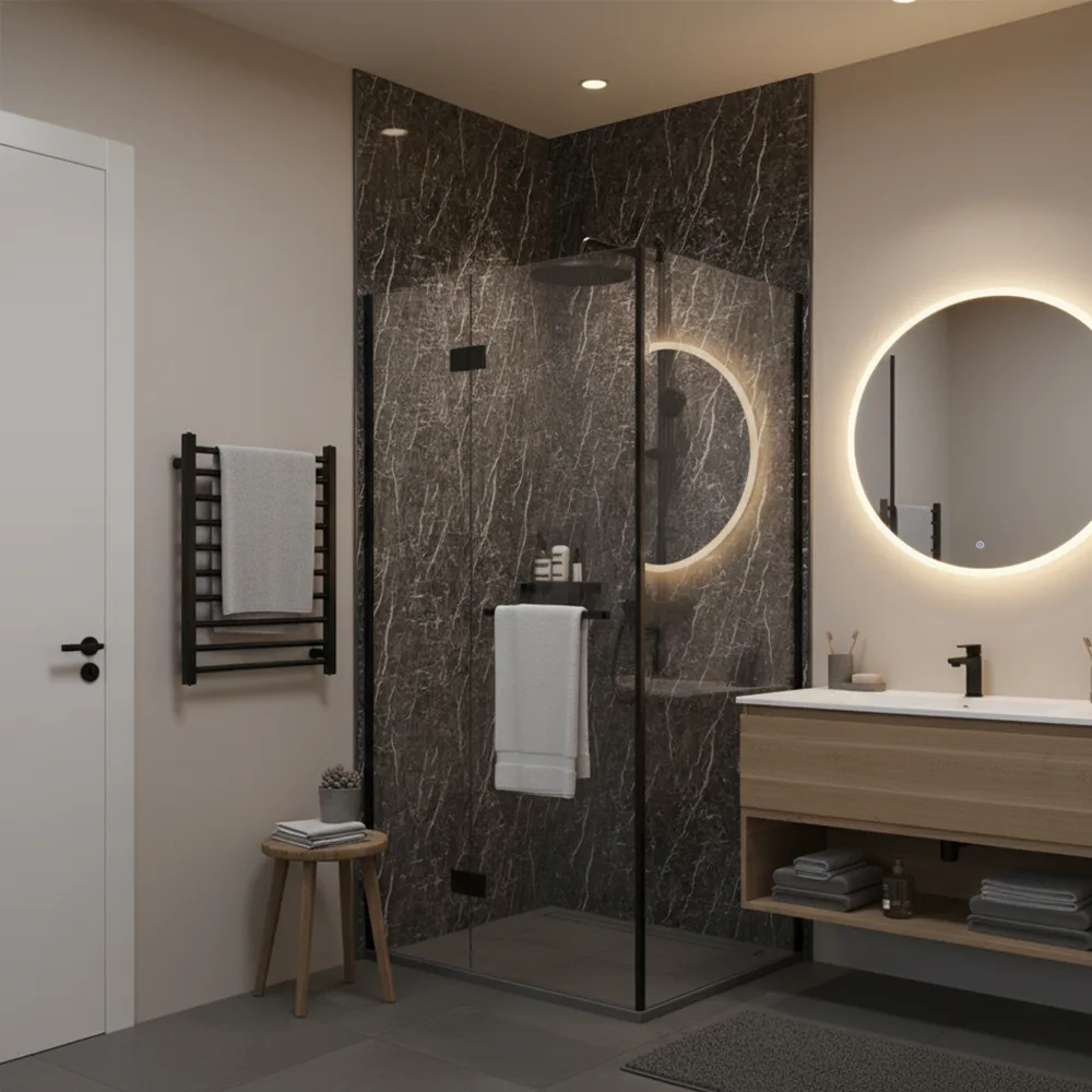 Marmer plaat - Spider Marble Black  - Waterbestendig wandpaneel PVC - 280x122cm - Afbeelding 3