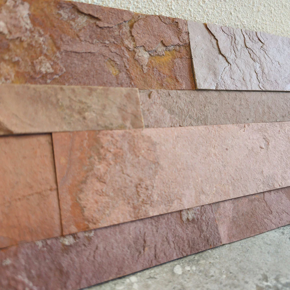 Zelfklevende steenstrip 15x60cm - Natuursteen - Terra Red - Afbeelding 2