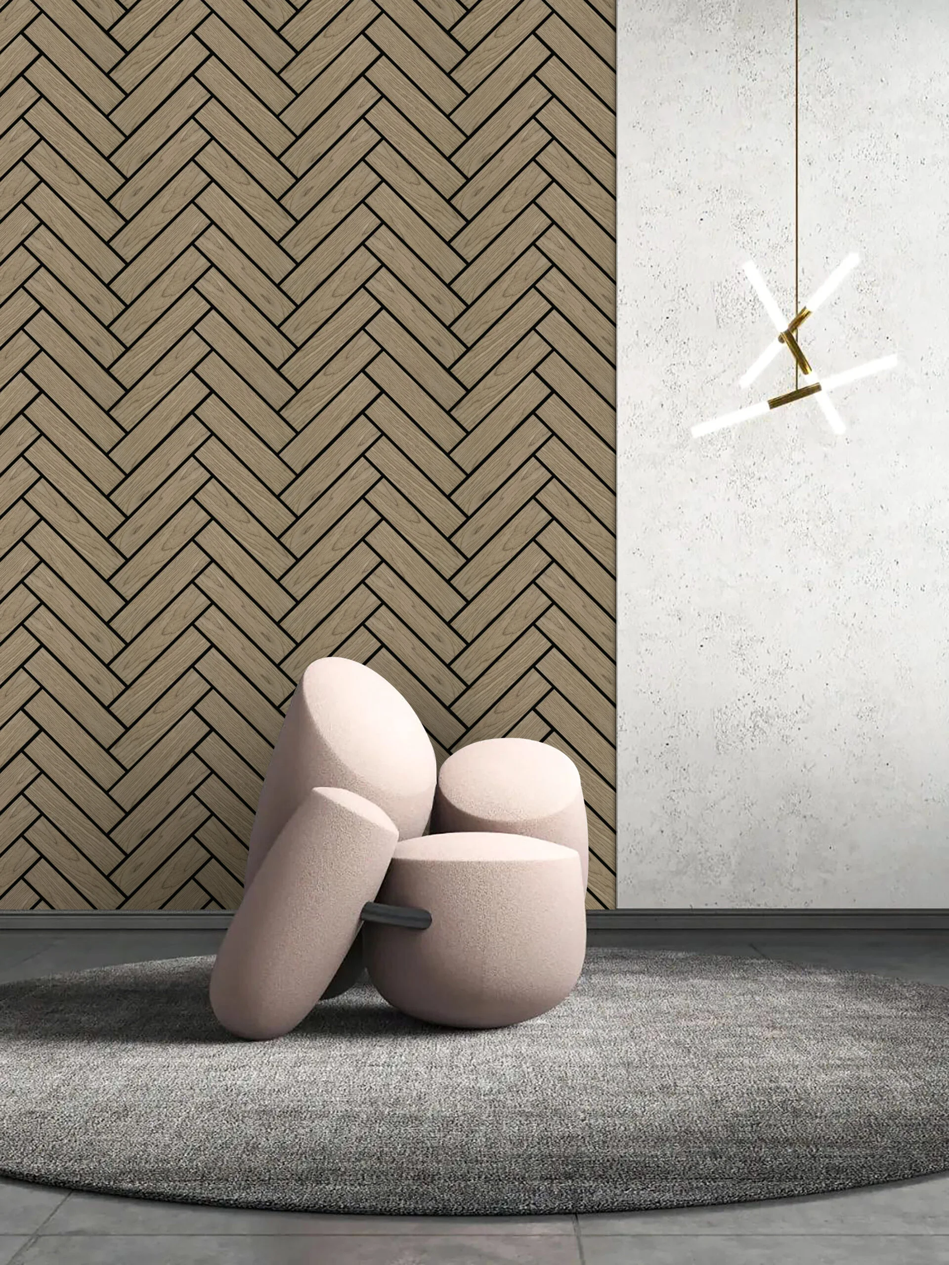 Akoestisch visgraat paneel - Walnoot - 126x57x2cm - Afbeelding 3