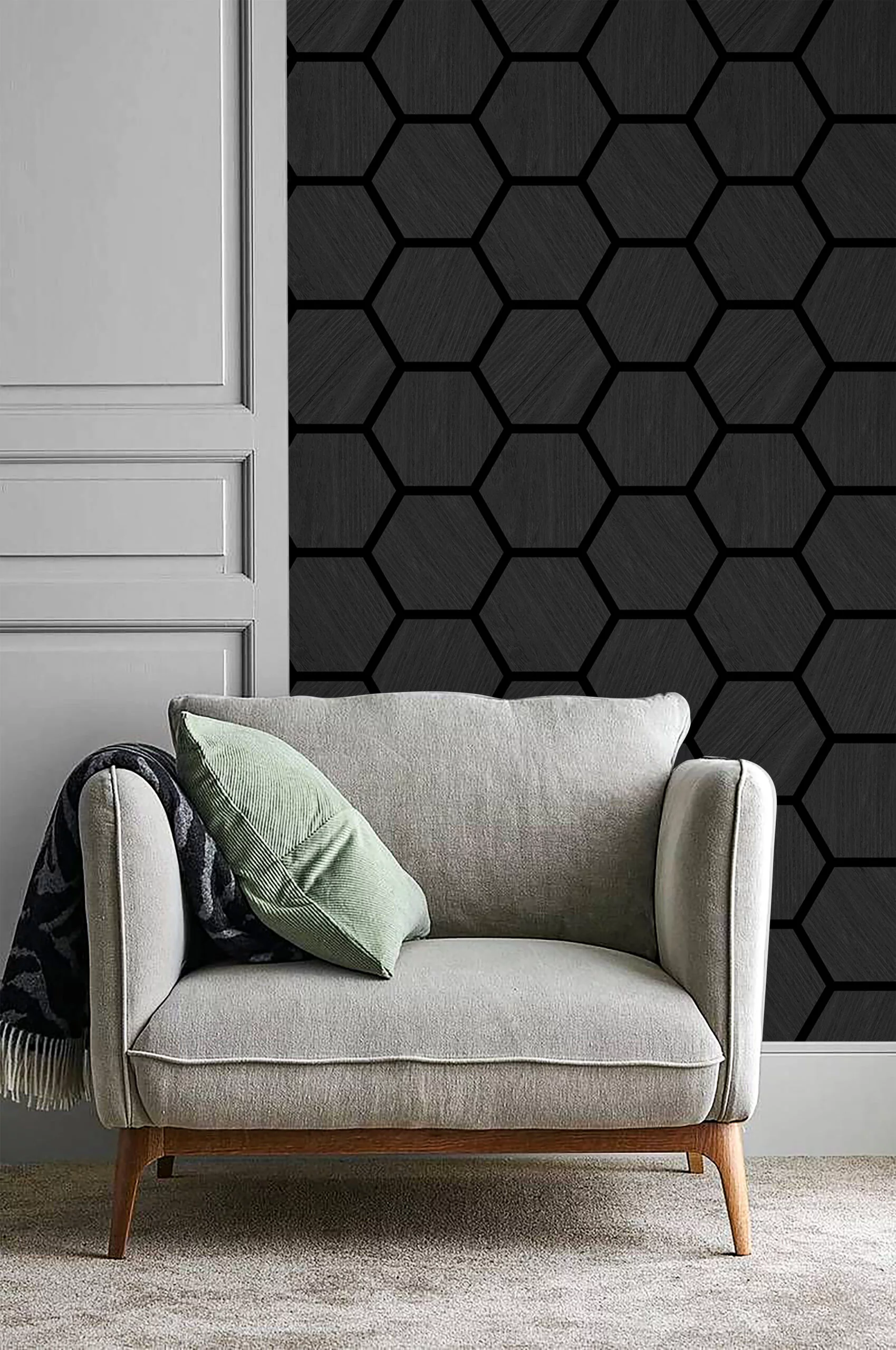 Akoestisch hexagon paneel - Zwart eiken - 76x62x2cm - Afbeelding 3