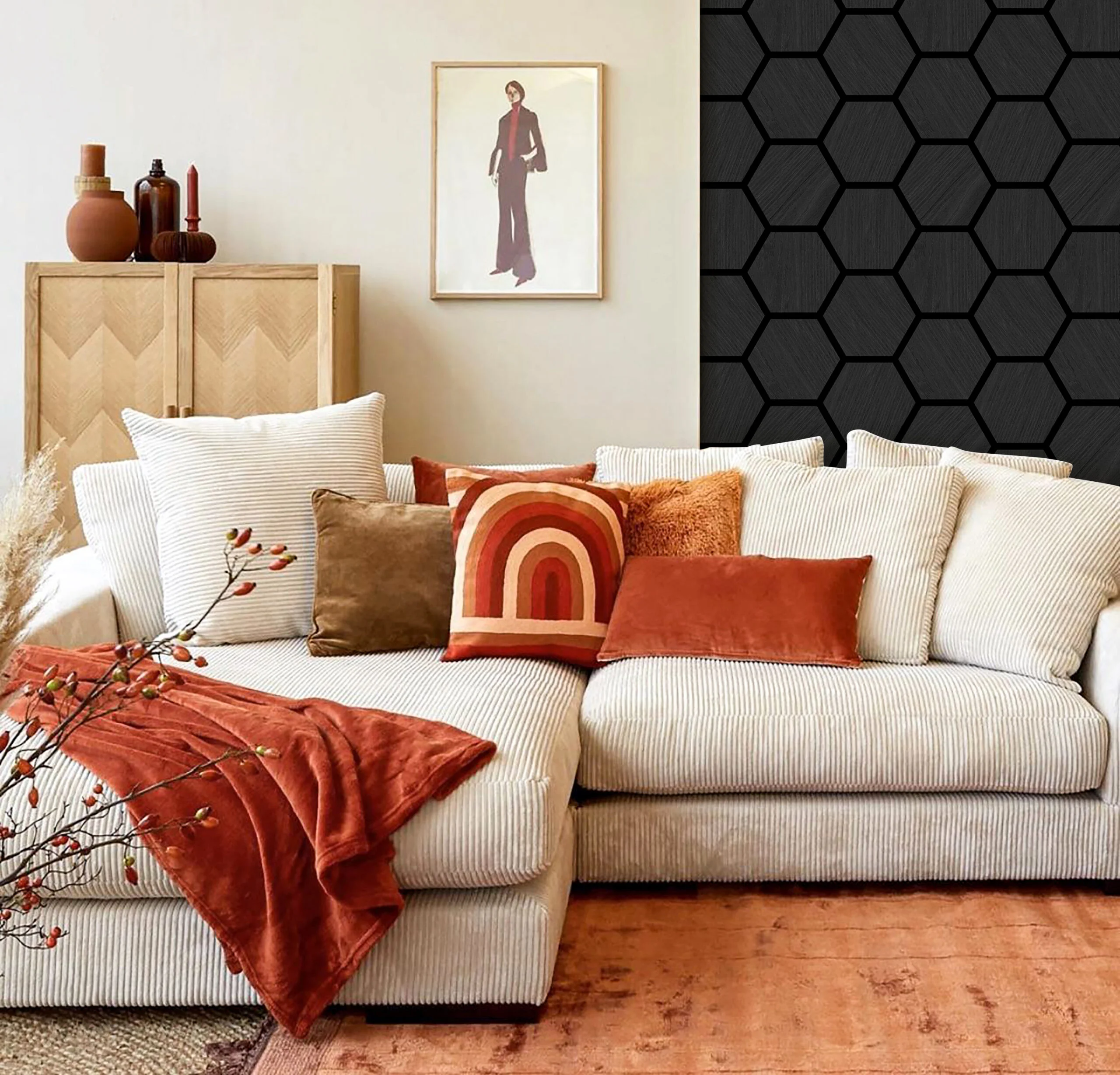 Akoestisch hexagon paneel - Zwart eiken - 76x62x2cm - Afbeelding 4