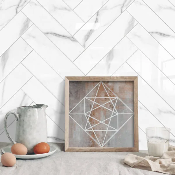 Zelfklevende tegel - Metro white marble 7,60 x 30cm - Per stuk of doos - Afbeelding 3