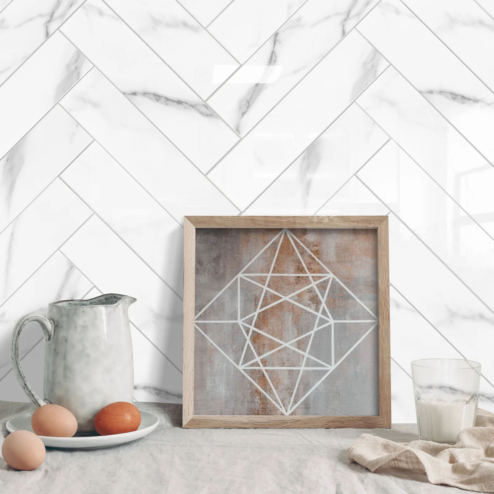 Zelfklevende tegel - Metro white marble 7,60 x 30cm - Per stuk of doos - Afbeelding 3