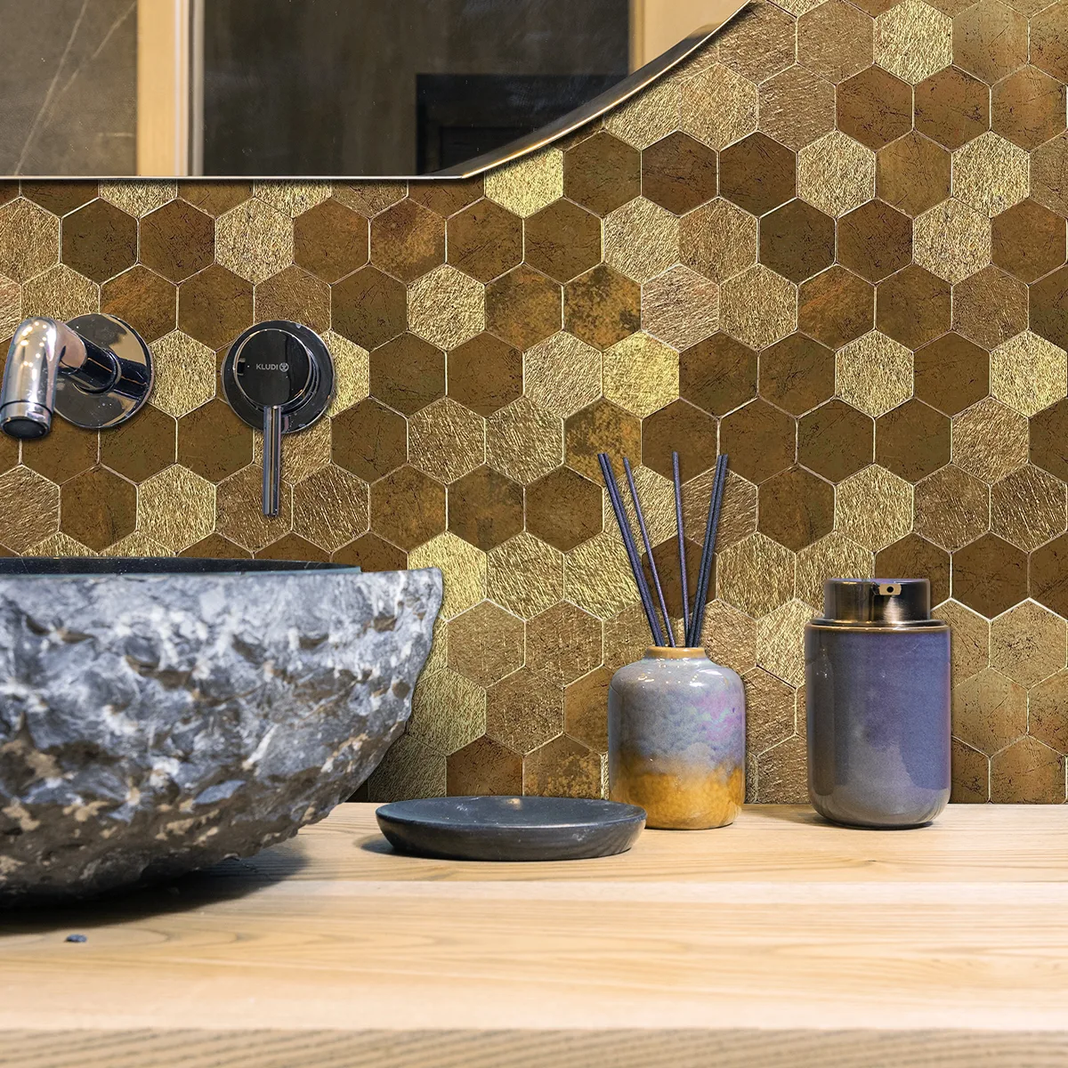 Zelfklevende steenstrip - Gold shine 28,8 x 27,8 cm - Afbeelding 5