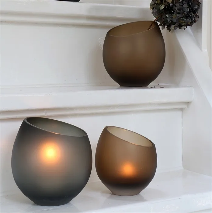 Waxinelichthouder Moho satin grey Ø15,5 x H15 cm - 2 stuks - Afbeelding 2