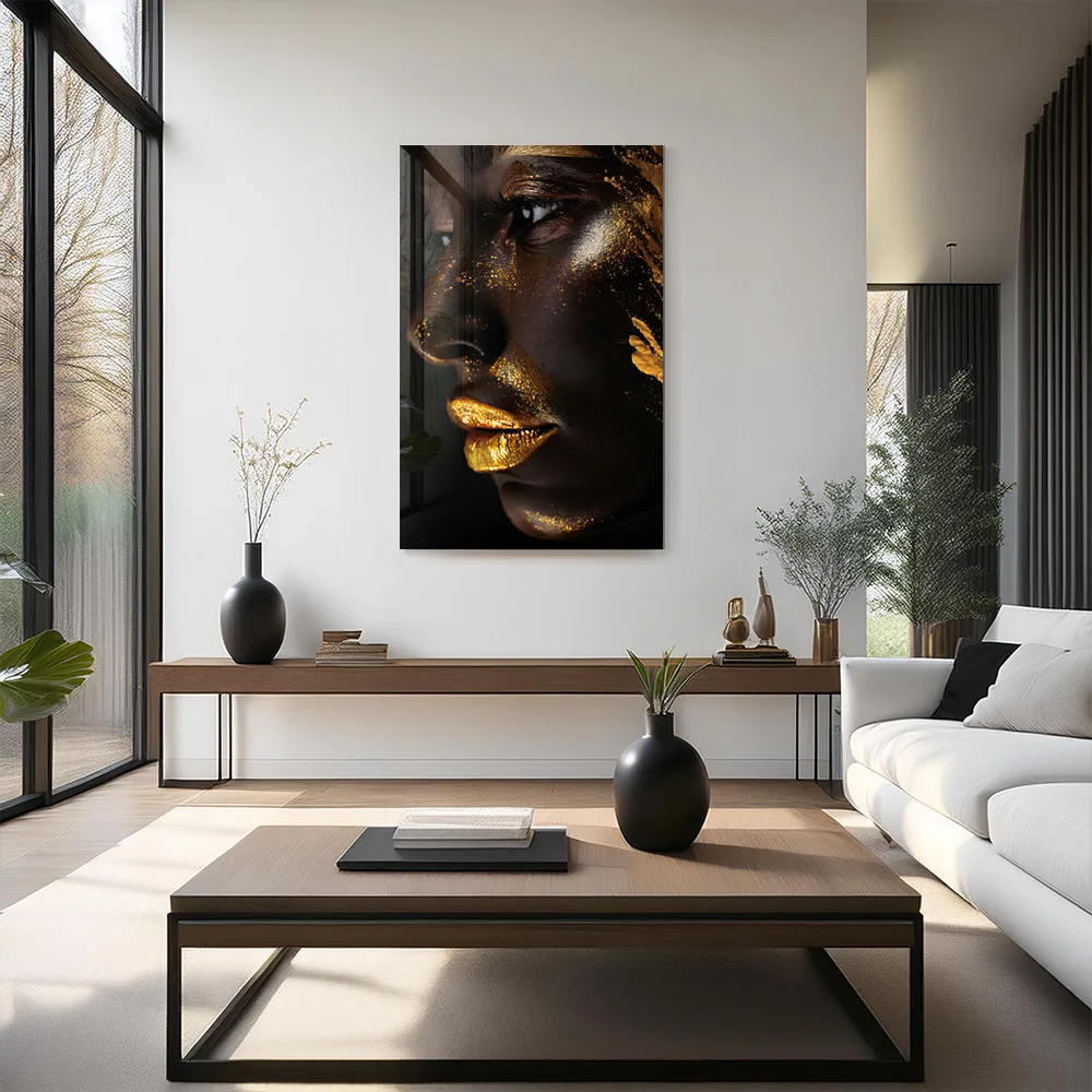 Woman Gold Touch - Glasschilderij - Afbeelding 2