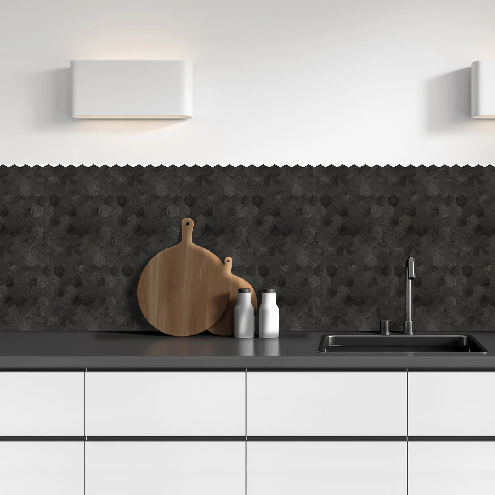 Zelfklevende steenstrip - Ash Hexa 29 x 28,8cm - Afbeelding 2