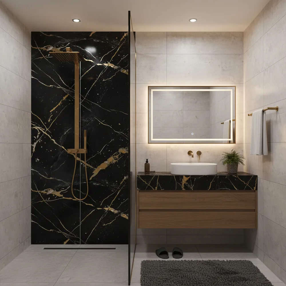 Marmer plaat - Gold Universe - Waterbestendig wandpaneel PVC - 280x122cm - Afbeelding 3