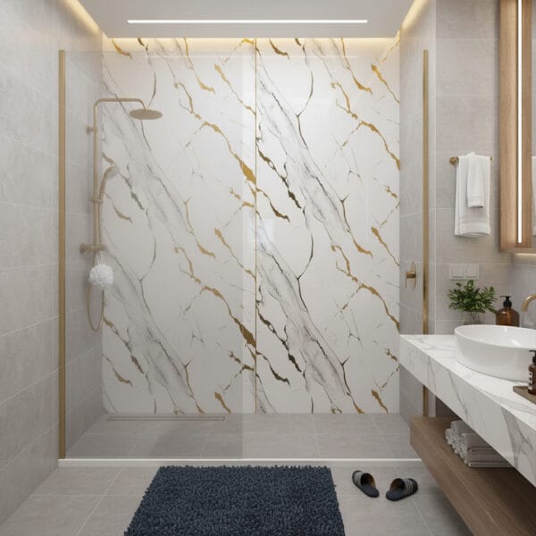 Marmer plaat - White Gold - Waterbestendig wandpaneel PVC - 280x122cm - Afbeelding 3